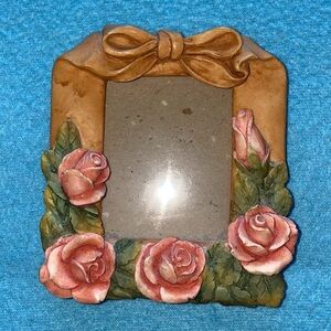 RUSS BERRIE & Co rose floral picture frame 3D ceramic vintage NEW size 4” X 5”